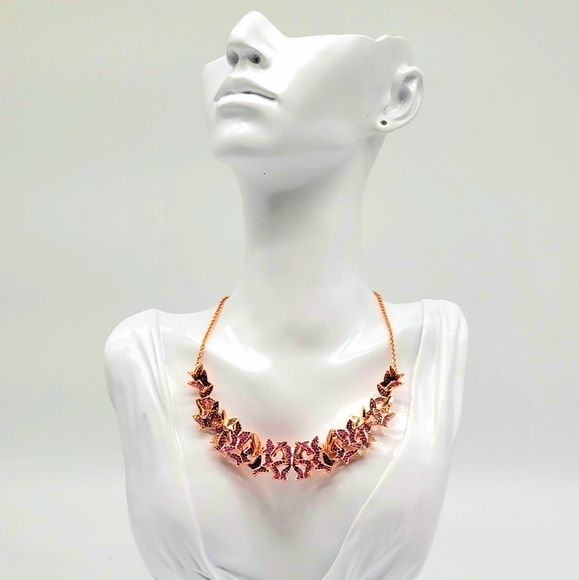 Swarovski Crystal Pink + Aurora Borealis 3d Origami Butterfly Necklace in Rose - Picture 7 of 12